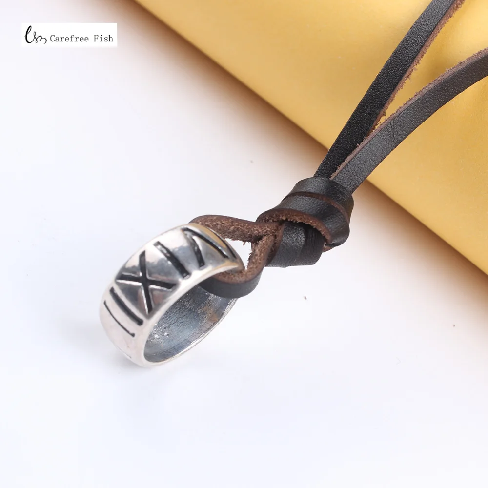 Ring silver 1 Винтажные аксессуары в стиле стимпанка, римское ожерелье с цифрами и легче, натуральная кожа, подвеска, ювелирная цепочка для мужчин и женщин LKN0041 - Окраска металла: Ring silver 1