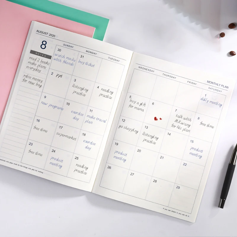 Органайзер для ноутбука B5 2020 ежемесячный кожаный Ежемесячный план школьные