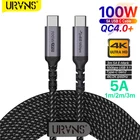 Кабель URVNS USB-CType C для Macbook Pro, 5A, PD, 100 Вт, USB 3,1 Gen 2, кабель Fast USB-C для Samsung S10, Note20, PD 3,0, QC 4,0, шнур