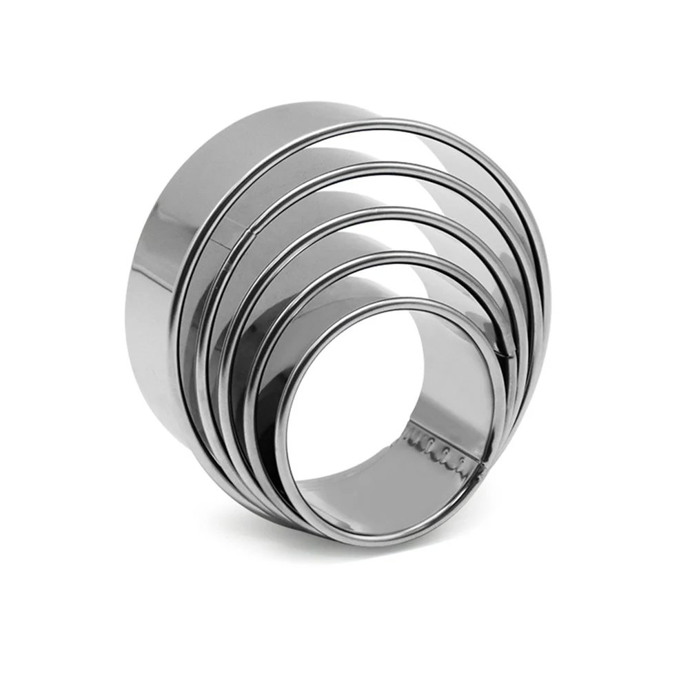 

5Pcs Stainless Steel Round Biscuit Cutter Cookie Moulds Circle DIY Mousse Cake Dessert patisserie Decorating Tool 5 Sizes