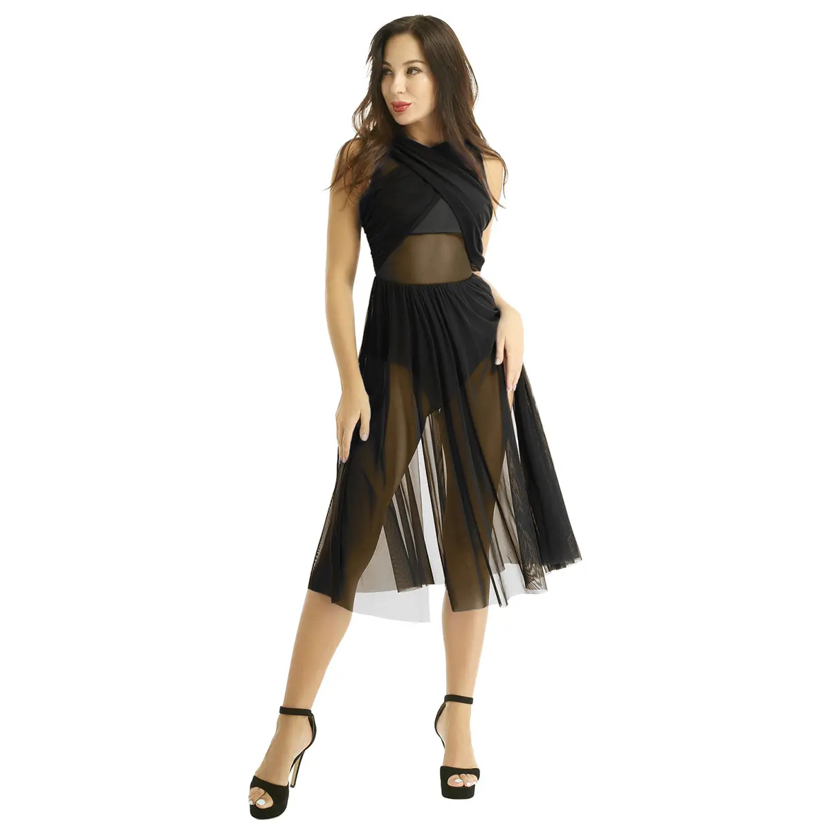 Женское прозрачное Сетчатое трико без рукавов с открытой спиной и перекрестной