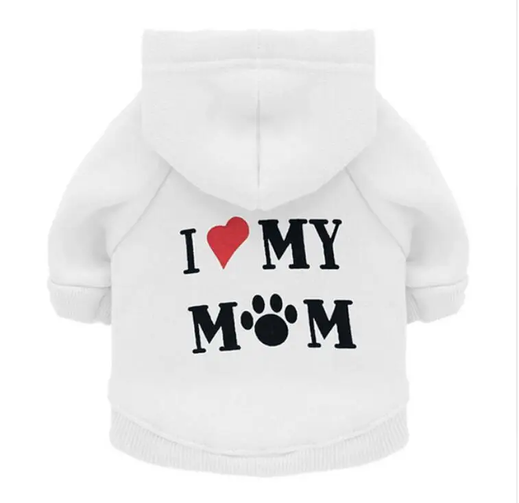 Теплая одежда для собак, одежда для щенков I Love My Mum, спортивные худи для домашних собак, одежда для щенков, зимняя одежда для чихуахуа, 15 - Цвет: Белый