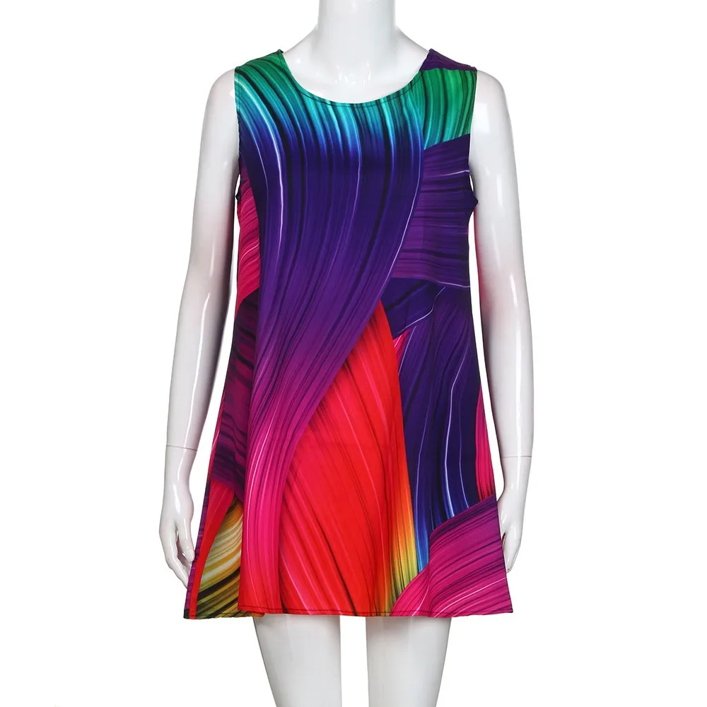 Радужное платье для женщин красочное Психоделическое в стиле бохо Корейском с