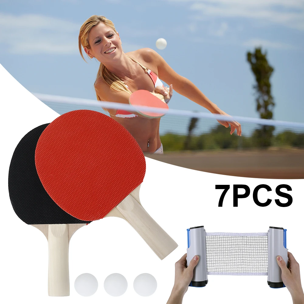 

Table Tennis Kit Ping Pong Racket Set Portable Retractable Net 2 Paddle Bats 3 Balls Sport Game table tennis rubber