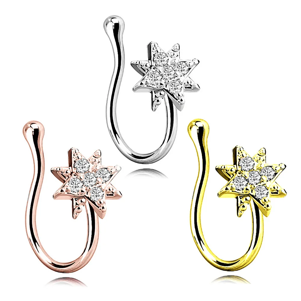 

New Fashion 1 Pcs Fake Rings Clip On Rings Faux Noses Piercings Tragus Earrings Simple Gift Party Banquet Jewelry
