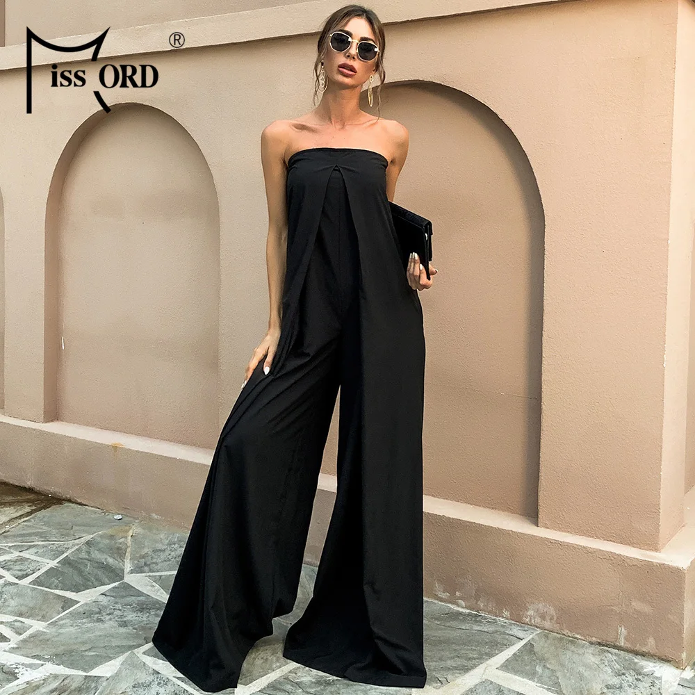

Missord Pure Black Jumpsuits Off Shoulder 2021 Women Summer Backless Elegant Sexy Combination Rompers Overalls White Casual