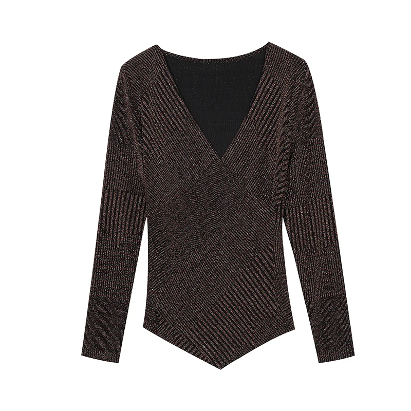 

Long Sleeve V-neck Shiny Bright Silk Womens Tops and Blouses Korean Irregular Hem Blouse Women Shirts Vogue Kimono Camisas Mujer