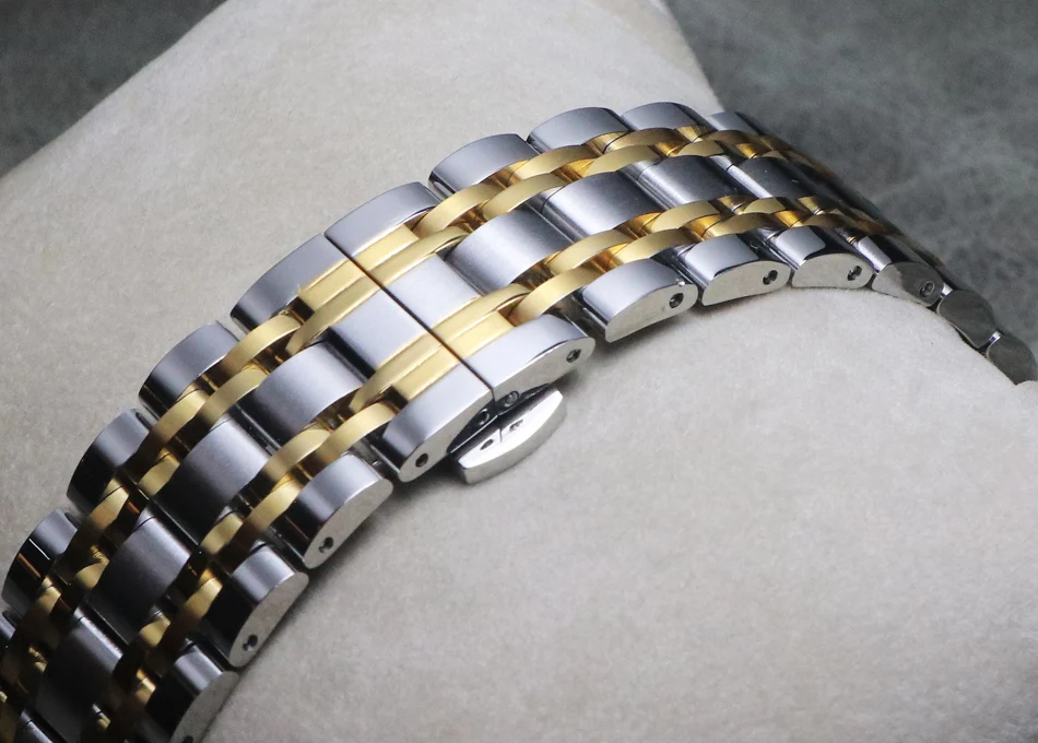 

Новый браслет для часов с пряжкой-бабочкой, стальной ремешок 18 мм 19 мм 20 мм 21 мм 22 мм, золотой твердый сердечник, деловой стальной браслет, бра...