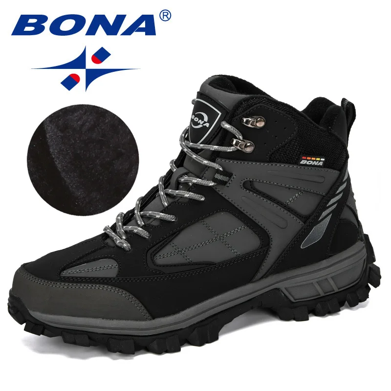 Charcoal grey gray BONA/Новинка года; дизайнерская обувь из нубука; обувь для альпинизма, пустыни, альпинизма; мужские Ботильоны; походные ботинки; модная классическая обувь для треккинга - Цвет: Charcoal grey gray