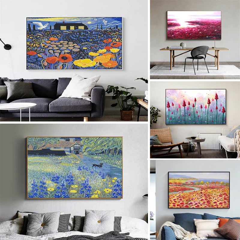 

Pastoral City Garden Oil Painting and Farm Field Path Landscape Painting Living Room Wall Art Canvas Home Poster Decoration