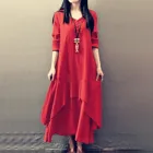 Женское винтажное платье в стиле ретро, повседневное Свободное длинное платье-макси из хлопка и льна в китайском стиле с длинным рукавом, необычное платье фоторазмера 5xl