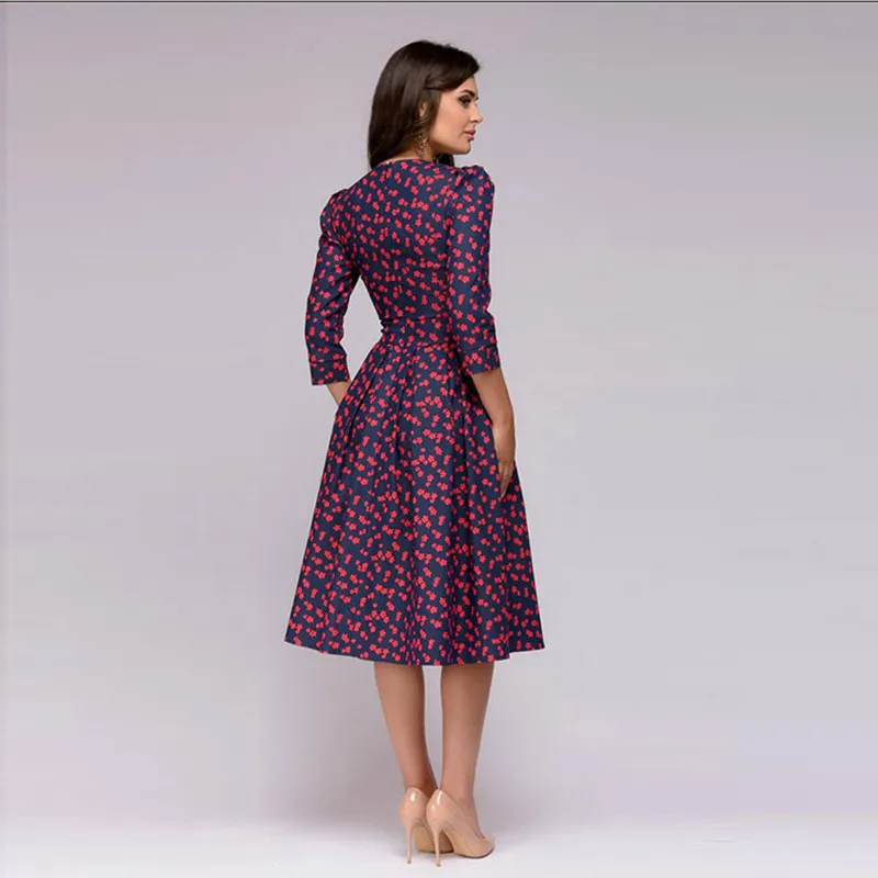 

Elegant Fashion Hollow out Women Vintage Autumn Women Bodycon Party Retro Floral Printed O-Neck Dresses Sweet Casual Dress