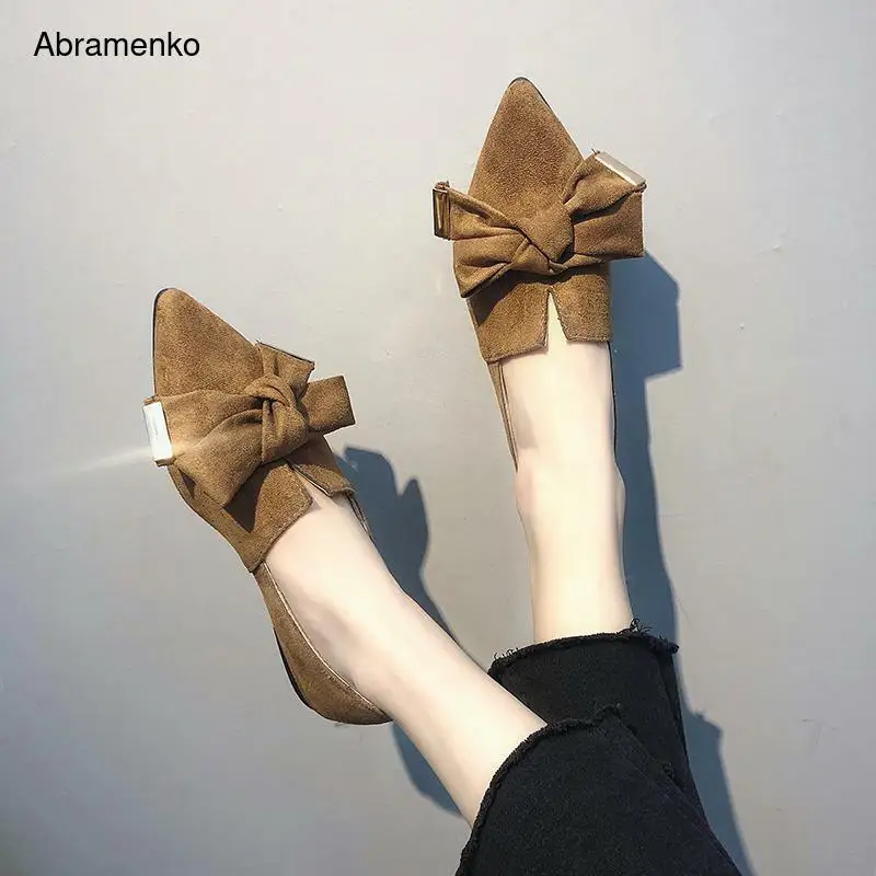 

Casual Pointed Toe Slip On Shoes Women Flat Heel Big Bowknot Women Spring Autumn Shoes Flats All Match Sneakers Size 35-40