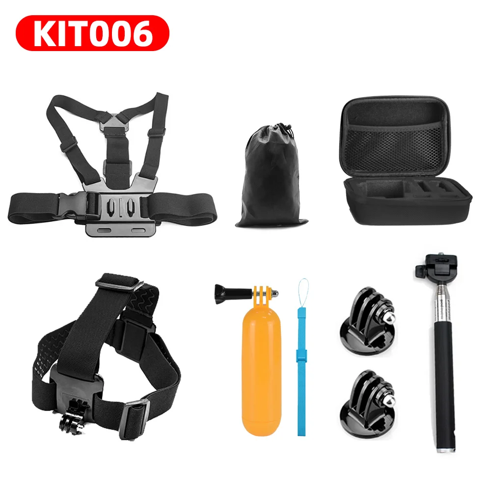 KIT006 Для GoPro hero 7 6 5 4 3+ экшн спортивные аксессуары для видеокамеры комплект селфи палка для SJCAM Xiaomi Yi 4k mijia Сумка Для Хранения Чехол - Цвет: KIT006