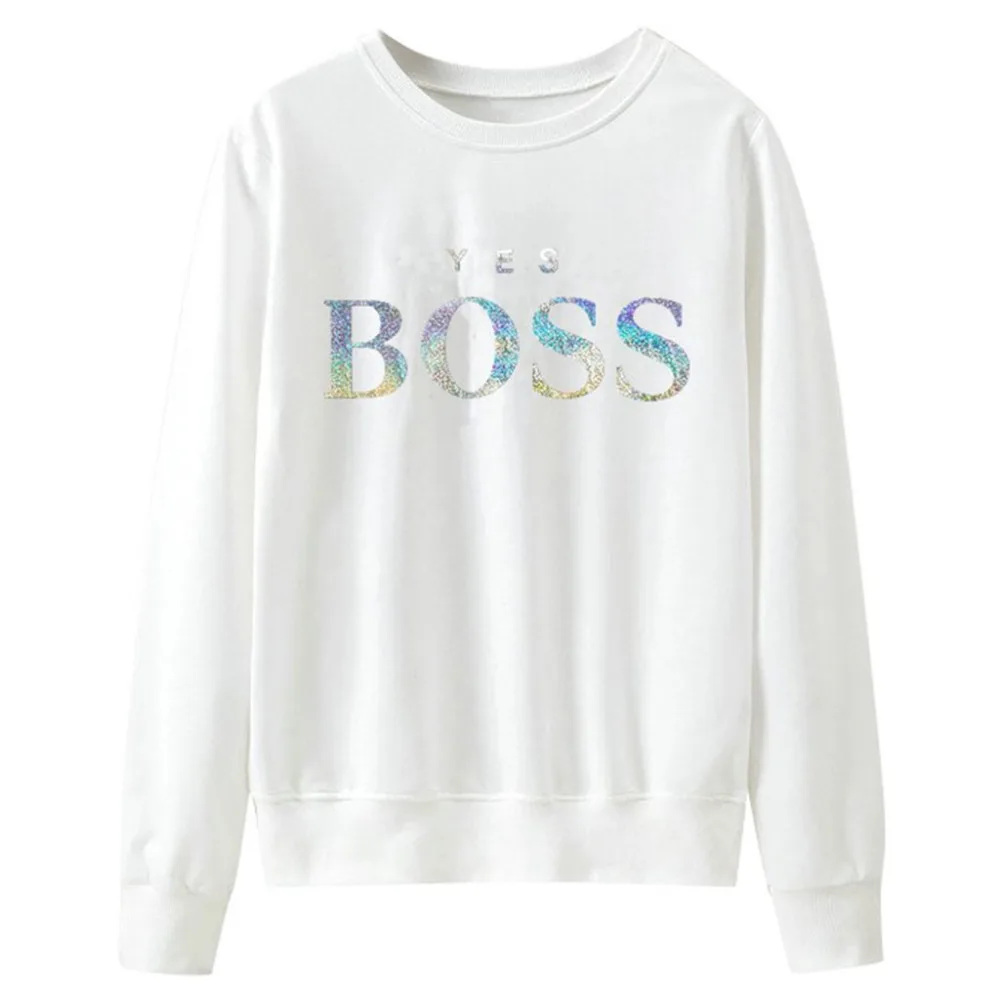 Women Sweatshirt Women Fall Yes Boss Letter Printed Hoodie Sweatshirt Ladies Long Sleeve Pullover Jumper Sudadera Mujer