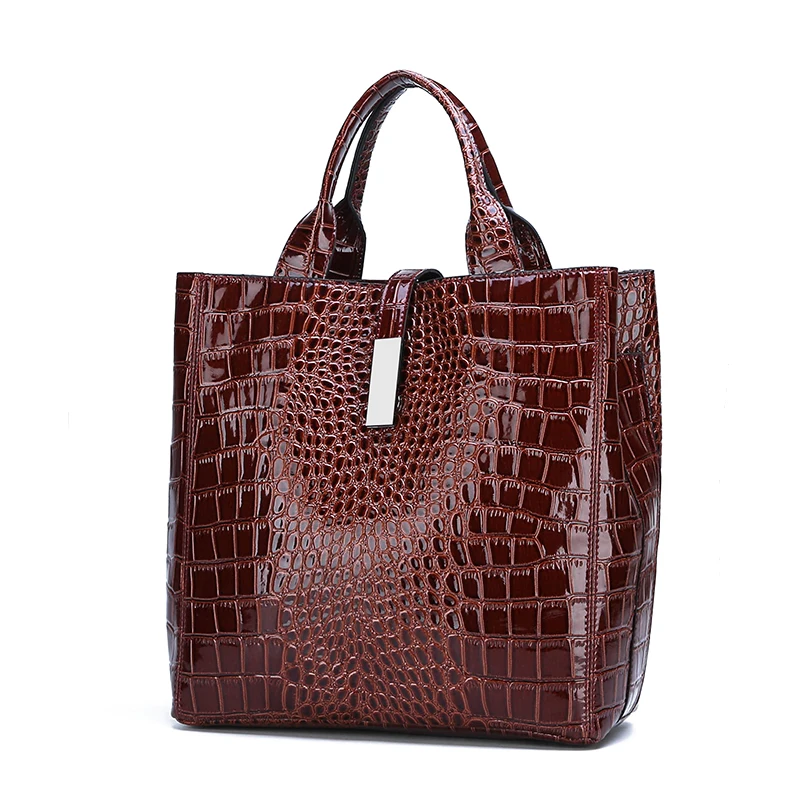 

Classic Style Women Handbag Vertical Section PU Shoulder Bag Crocodile Skin Pattern ( Bags Set )