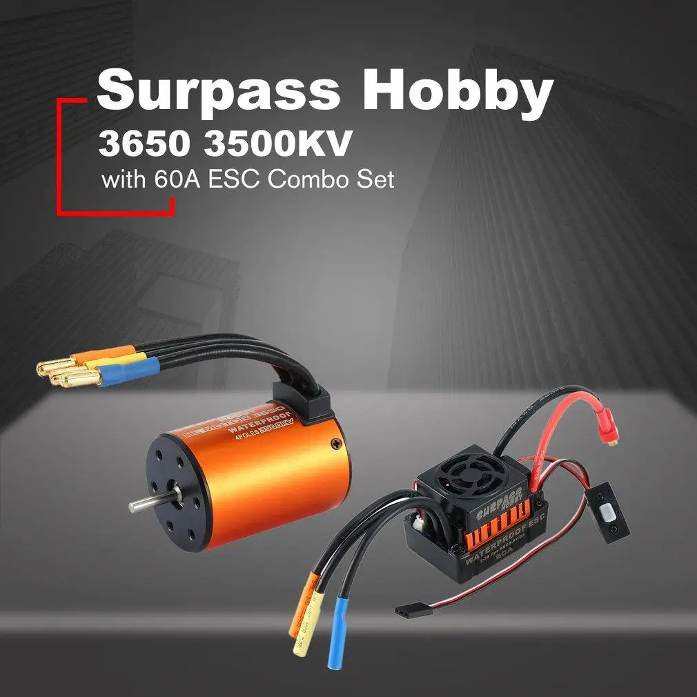 

SURPASS HOBBY 3650 4300/3500/3900KV Brushless Sensorless Motor With 60A ESC Combo Set For 1/10 RC Car Truck Part Accessories