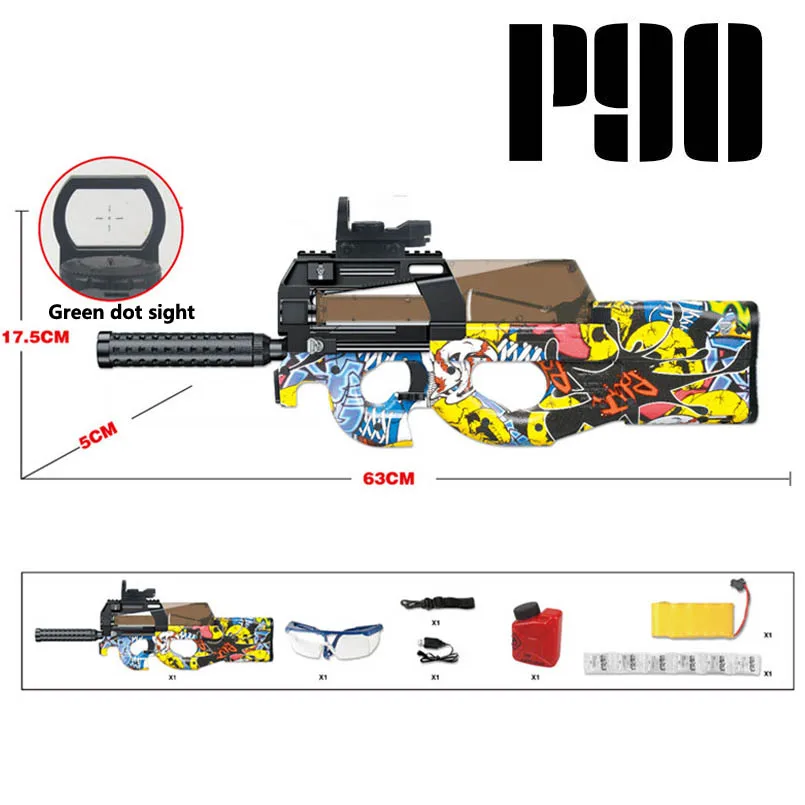

Electric P90 Graffiti Edition Toy Gun Live CS Assault Snipe Simulation Weapon Outdoor Soft Water Bullet Gun Toys For Kids