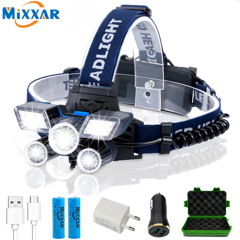 ZK20 Новый светодиодный налобный фонарь с высокими люменами 9 режимов 5 светильник