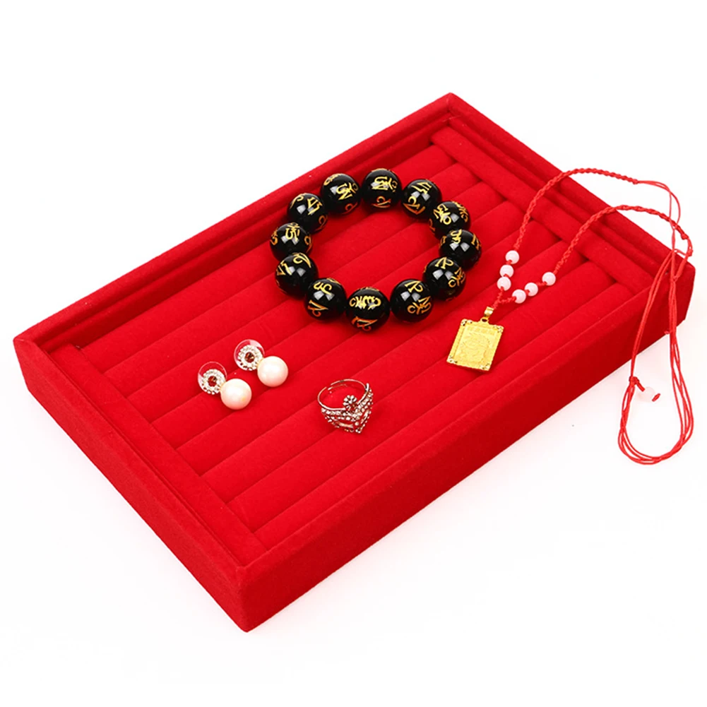

New Velvet Jewelry Flat Trays Box Earring Rings Storage Box Jewelry Case Display Convenient Charming Women Rings Trays Makeup