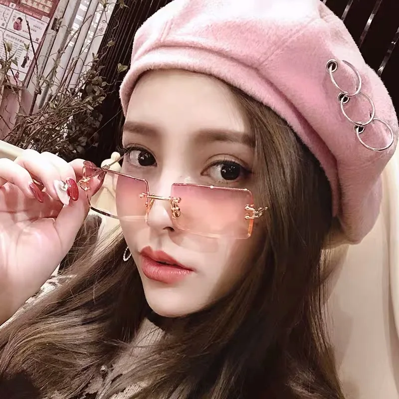 

Fashion Rimless Sunglasses Women 2019 TOP QUALITY Trendy Small Rectangle Sun Glasses Summer Style UV Gold Brown Shades for men