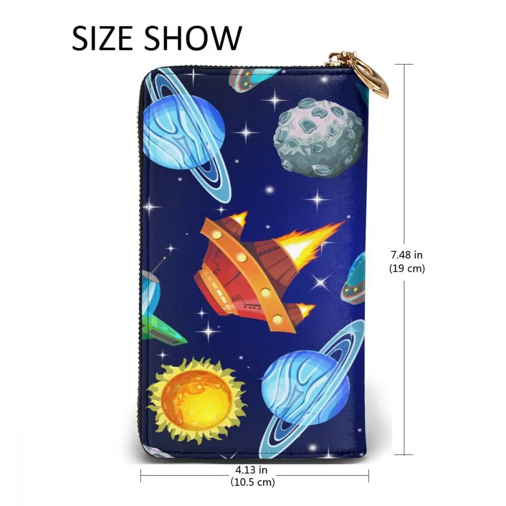 

Space Universe Long Wallet with Credit Card Slots ID Holder Checkbook Organizer Zipper Coin Purse