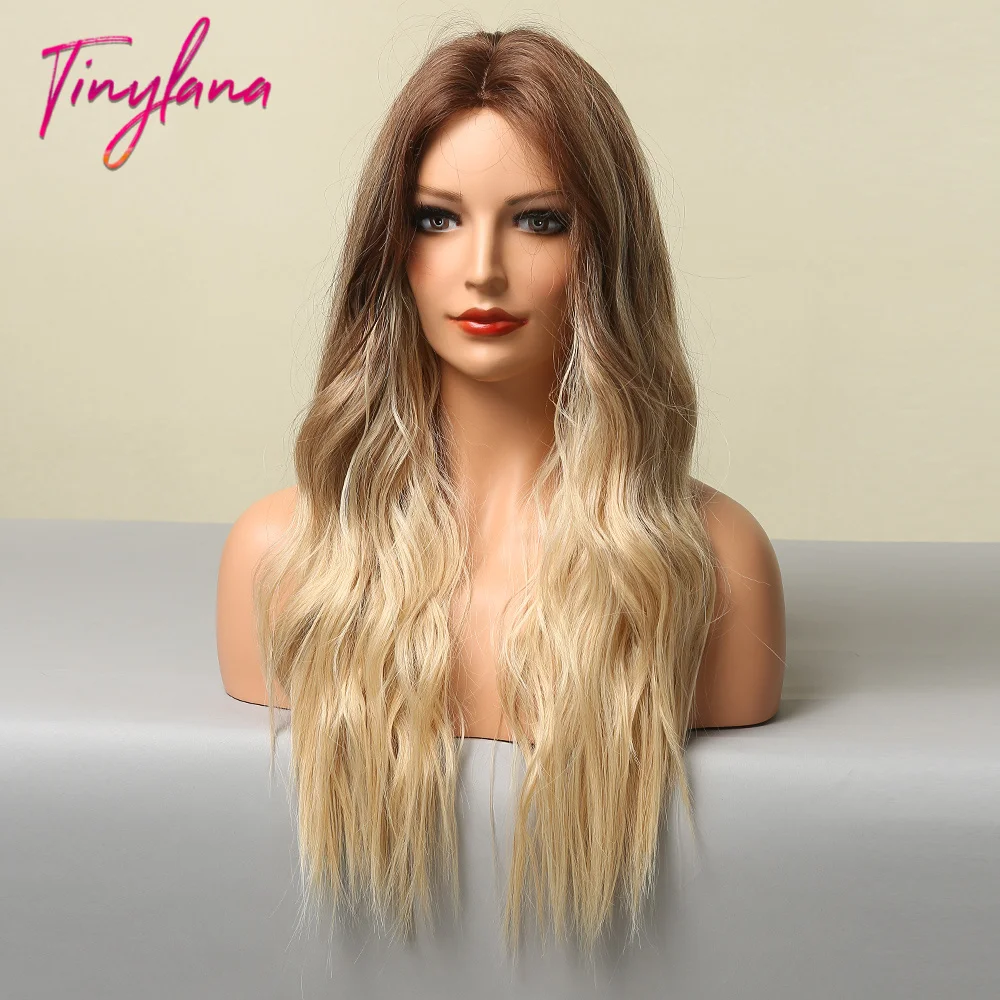 

TINY LANA Ombre Brown Blond Middle Part Synthetic Hair Wigs Hairline Part Lace Front Wigs for Black Women Heat Resistant Natural