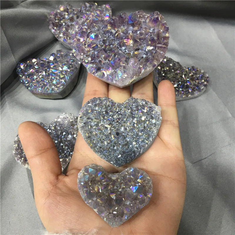 

Natural Heart Amethyst Cluster Specimen Healing Energy Quartz Rainbow Aura Crystal Stone Gem Home Decor Gift