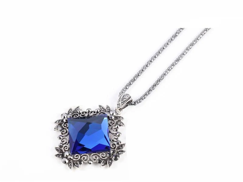 Blue Ajojewel Винтаж темно-синего/серого цветов: цвет шампанского Стекло цветок Подвески женское колье для свитера - Окраска металла: Blue