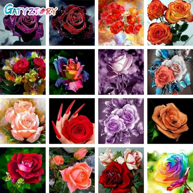 

GATYZTORY DIY Pictures By Number Flowers Kits Painting By Numbers House Drawing On Canvas Rose Hand Painted Paintings Home Decor