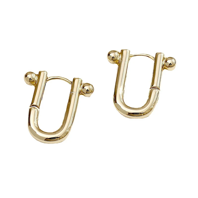 

GSOLD Trendy Geometric U-Shaped Metal Texture Earring Simple Round Beads Small Ear Buckle Temperament Jewelry Gift Women Girls