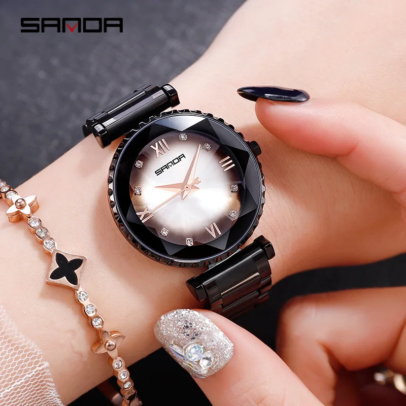 Luxury Crystal Watches Women's New Fashion Trend Roman Numeral Quartz Watch Steel Strap Personality Ladies Clock | Наручные часы