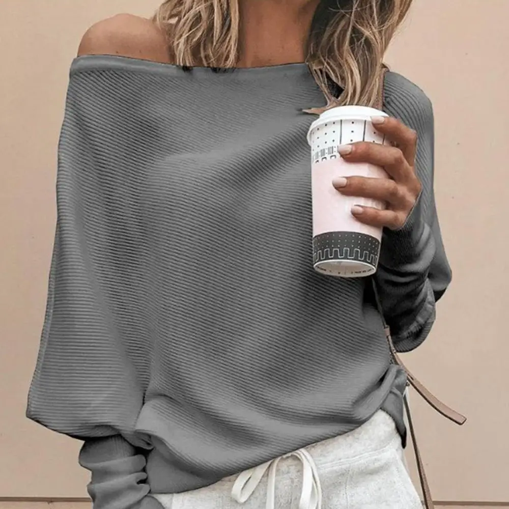 С рукавами летучая мышь Повседневное свободный свитер Топы пуловеры для