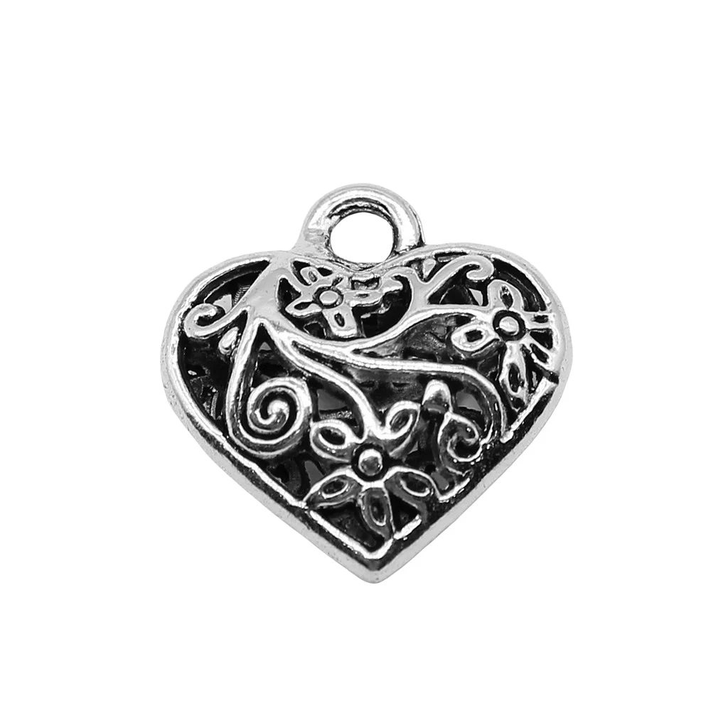 

6pcs Charms 3D Hollow Carved Heart Antique Silver Color 20x21mm Metal Alloy Charms Jewelry Diy Accessories