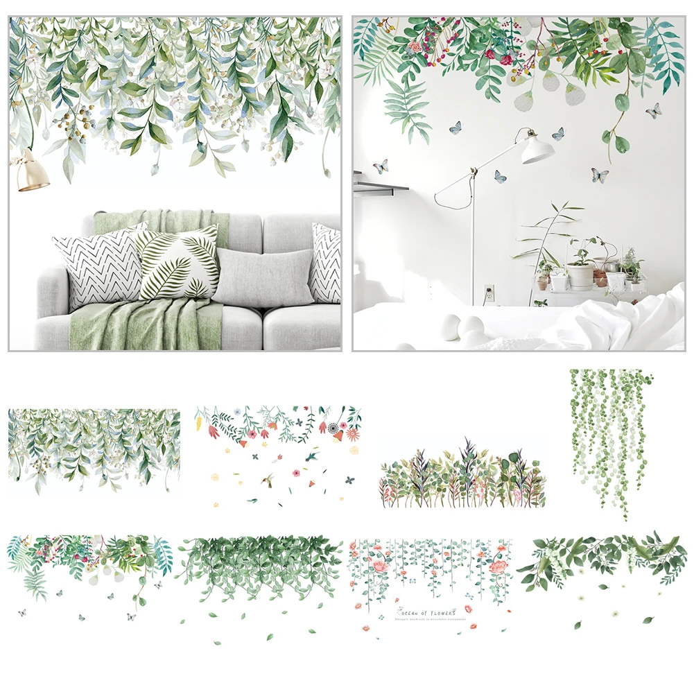 Стикер стены из винограда с зелеными листьями самоклеющиеся обои