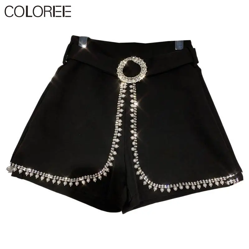 

Шорты женские с кристаллами и бисером, повседневные Элегантные шорты в Корейском стиле, уличная одежда, лето 2021