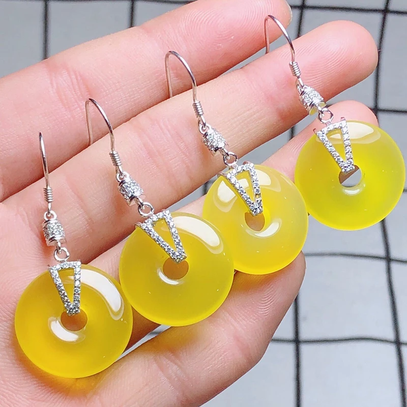 

S925 silver plated yellow Women's earring Jade S925 Jewelry Jade earrings Gemstone Bizuteria