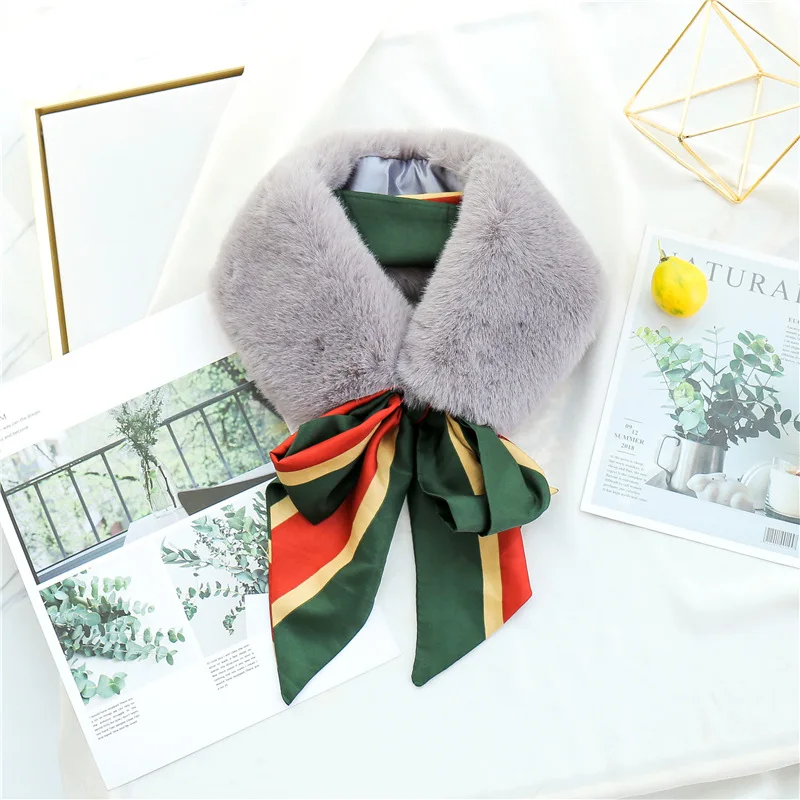 Простой Длинный шелковый шарф женский элегантный роскошный меховой воротник