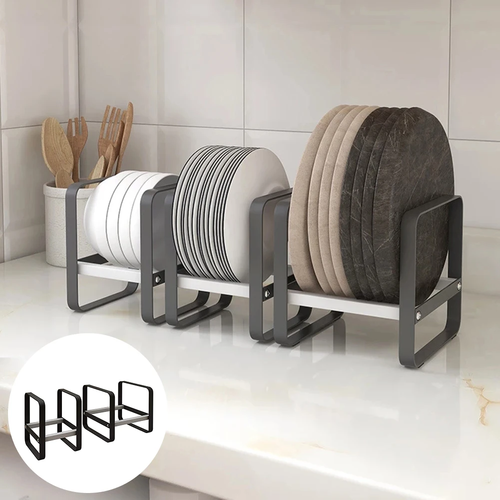 

Metal Dish Rack Plate Holder Kitchen Cabinet Storage Shelf Pot Lid Chopping Board Bowl Holder Countertop Organizer Space-saving
