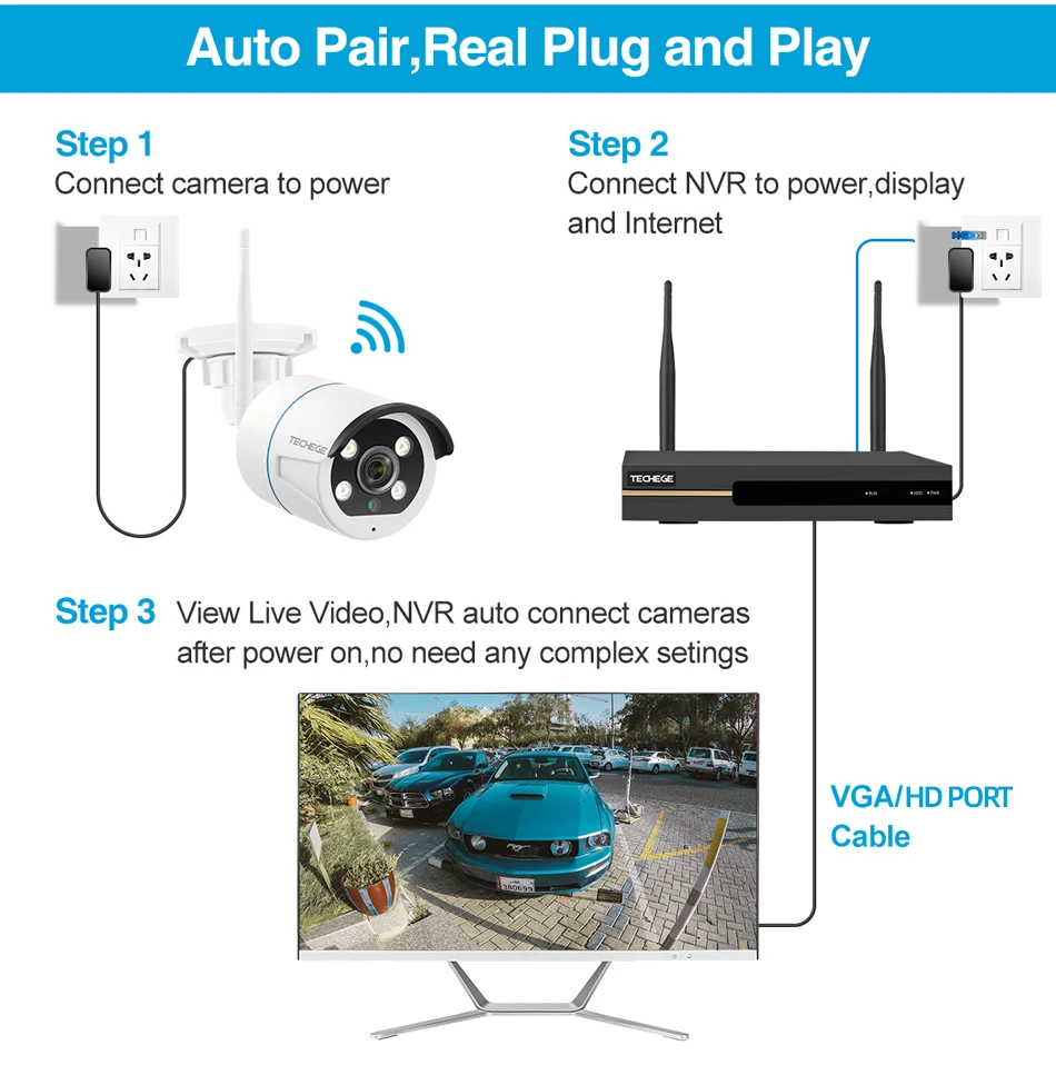 Беспроводная система видеонаблюдения Techege водонепроницаемая уличная Wi Fi камера 3