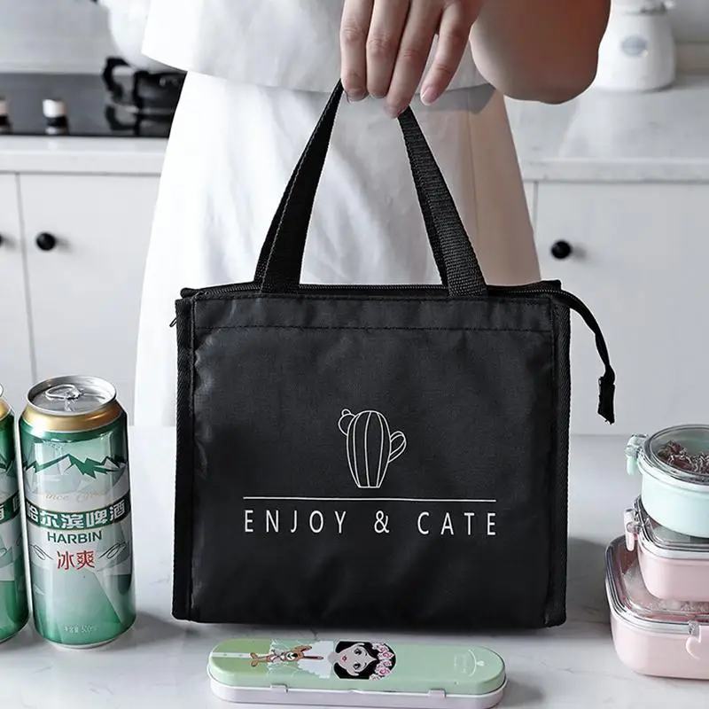 

Snailhouse New Simple Black Office Travel Tote Bag Bento Bags Handbag Large Lunch Bag Waterproof Large Capacity Insulation Pouch