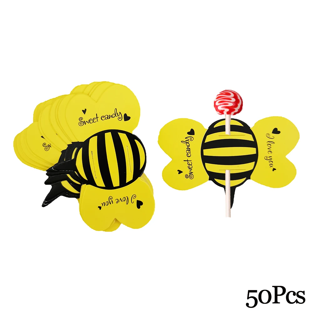 50Pcs Bees Держатель для леденцов, бумажные карты для конфет, леденец, украшение, карта с мультяшным принтом, на Хэллоуин, Рождество, день рождения, конфета, аксессуары - Цвет: 50Pcs Bees