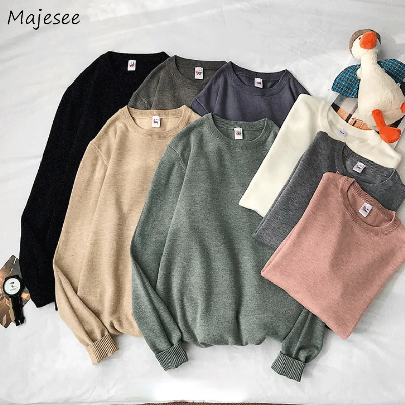 

Men Pullovers Knitted Sweater Solid Various Colors Simple O-neck Autumn Winter Tops Vintage Fashion Korean Style Ulzzang Fit New