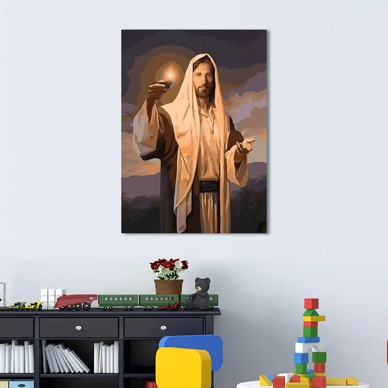 

Fashion Christ with Oil Lamp Poster and Prints Canvas Painting on Wall Art Modern Picture for Home Room Decoration