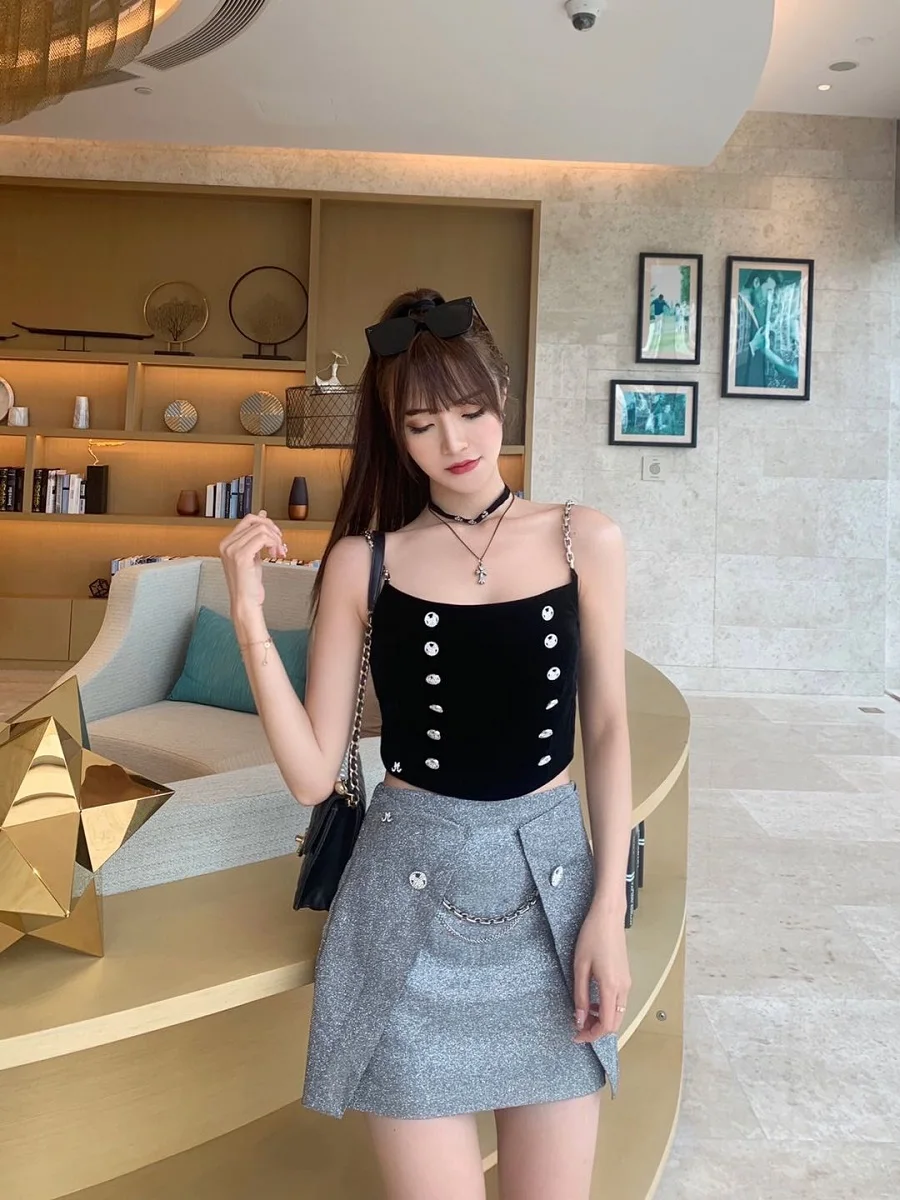 Summer satin diamond-studded chain women's off-shoulder top suspenders vest 2021New women's sexy fashion corset bra XL