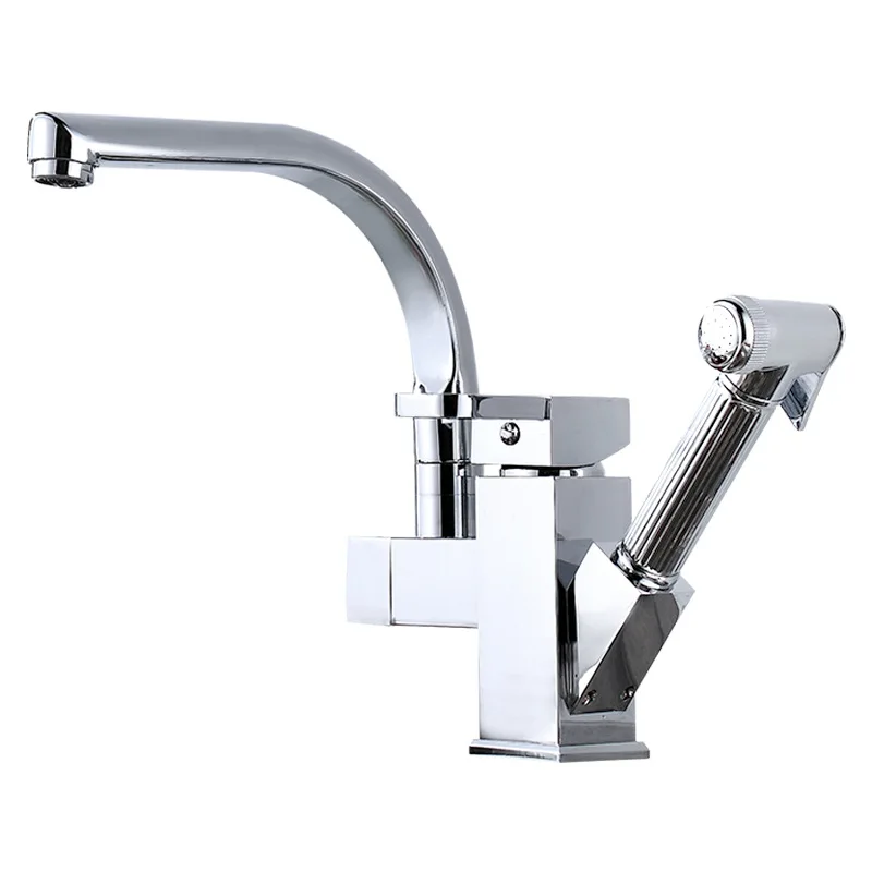 

Gold Kitchen Sink Faucet Pull Out 360 Rotation Sink Mixer Washer Household Single Handle Metal Cold and Hot Dishwasher
