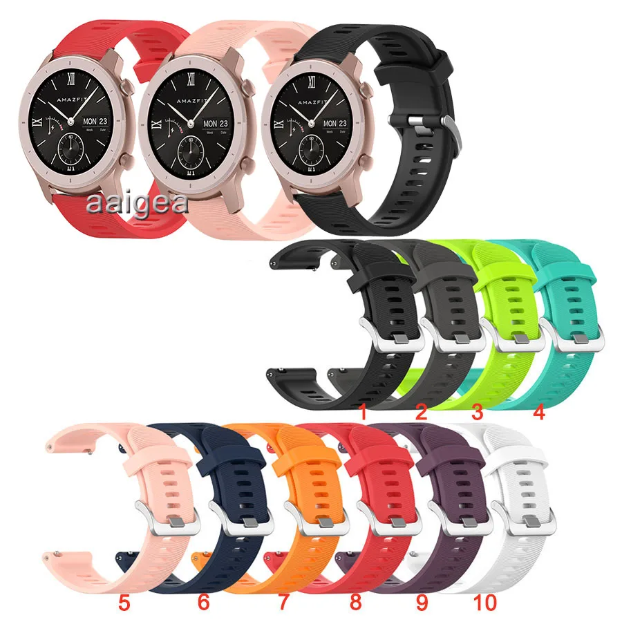 

20mm Silicone Watch Band Classic Metal buckle Strap for Huami Amazfit GTR 42mm for Huami Bip Lite S U GTS2 Neo Replacement strap
