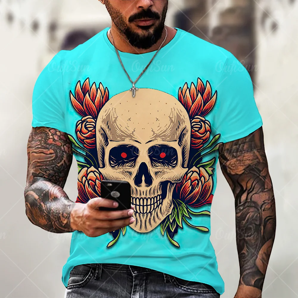

Skeleton men's T-shirt, Gothic pistol shirt, punk, retro, 3D, animation