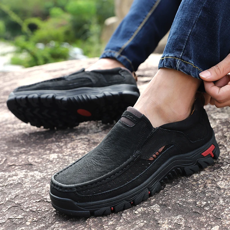 Murah Sepatu Kasual Pria Kulit Asli Sneakers Sepatu Pantofel Pria Kualitas Tinggi Sepatu Berkendara Selip Antilembap Ukuran Plus 47 48