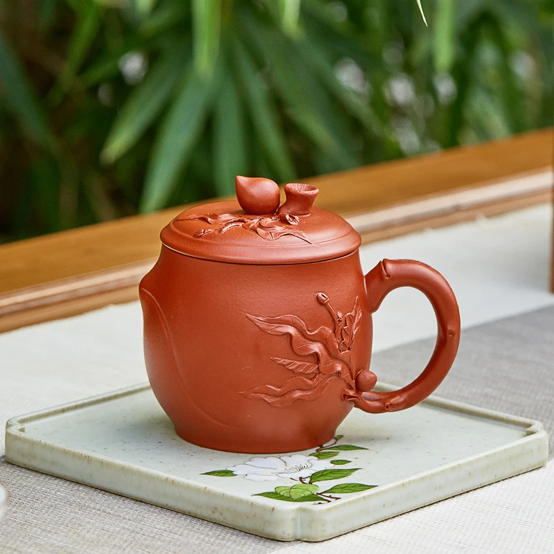 

★Yixing purple sand cup by pure manual undressed ore zhu mud purple sand tea cup cover cup peach office glass cup